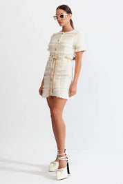 Faith™ | Beige Pearl Chain Tweed Dress M Dresses