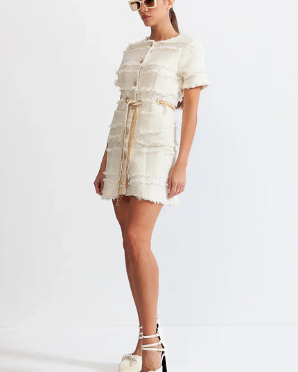 Faith™ | Beige Pearl Chain Tweed Dress M Dresses