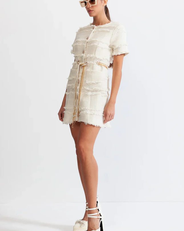 Faith™ | Beige Pearl Chain Tweed Dress M Dresses