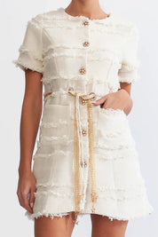 Faith™ | Beige Pearl Chain Tweed Dress XL Dresses
