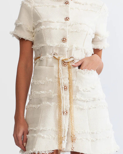 Faith™ | Beige Pearl Chain Tweed Dress XL Dresses