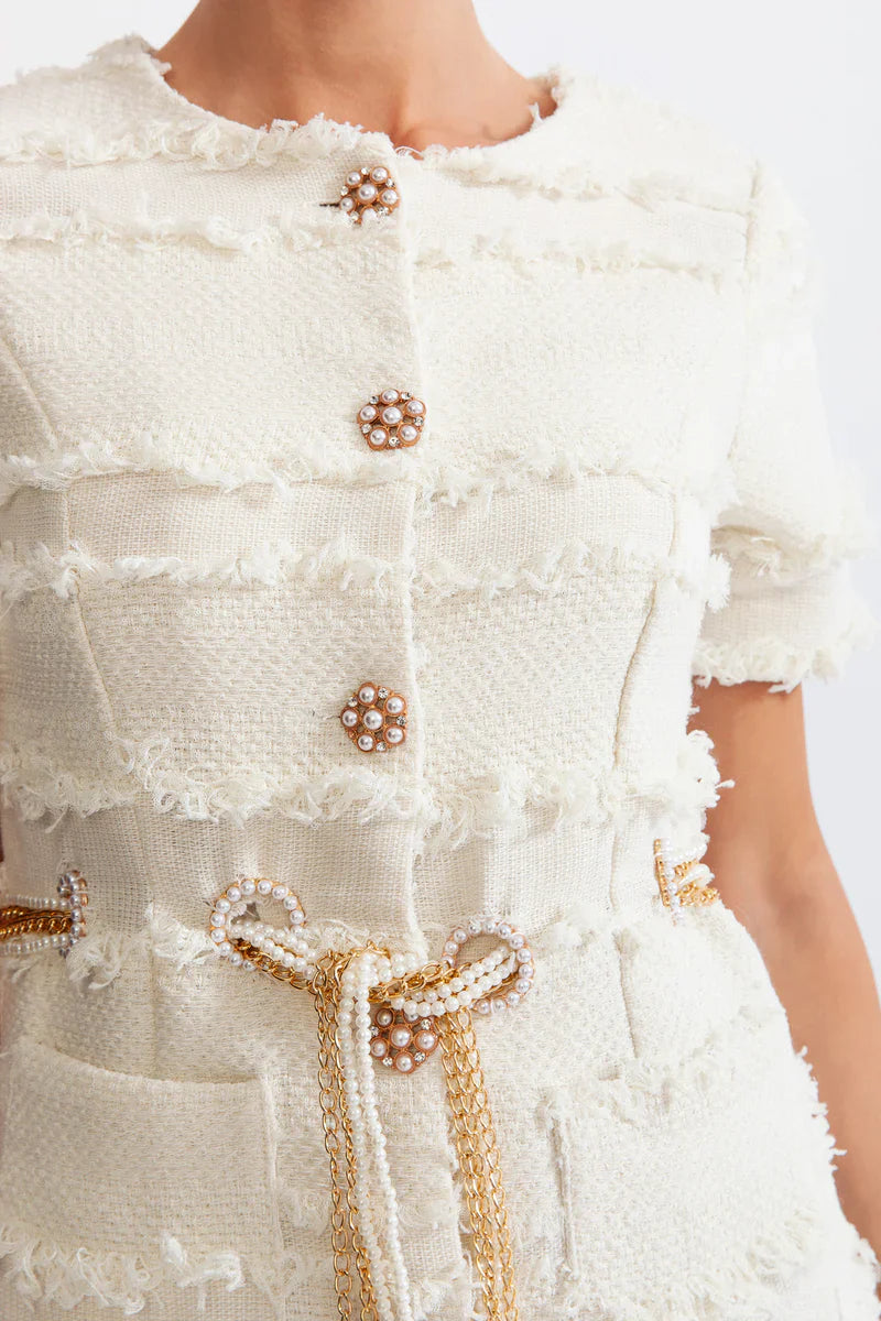 Faith™ | Beige Pearl Chain Tweed Dress Dresses