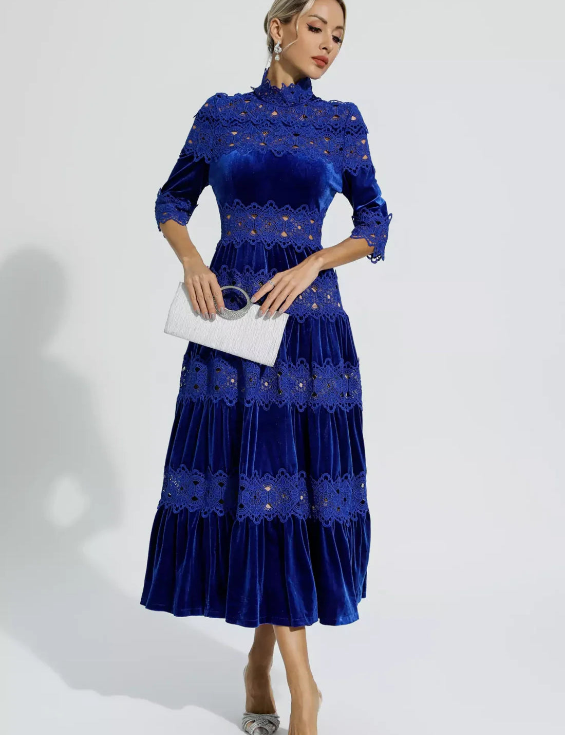 Noelle™ | Heavy Hollow Embroidery Thigh-Slimming Dress Blue Dresses