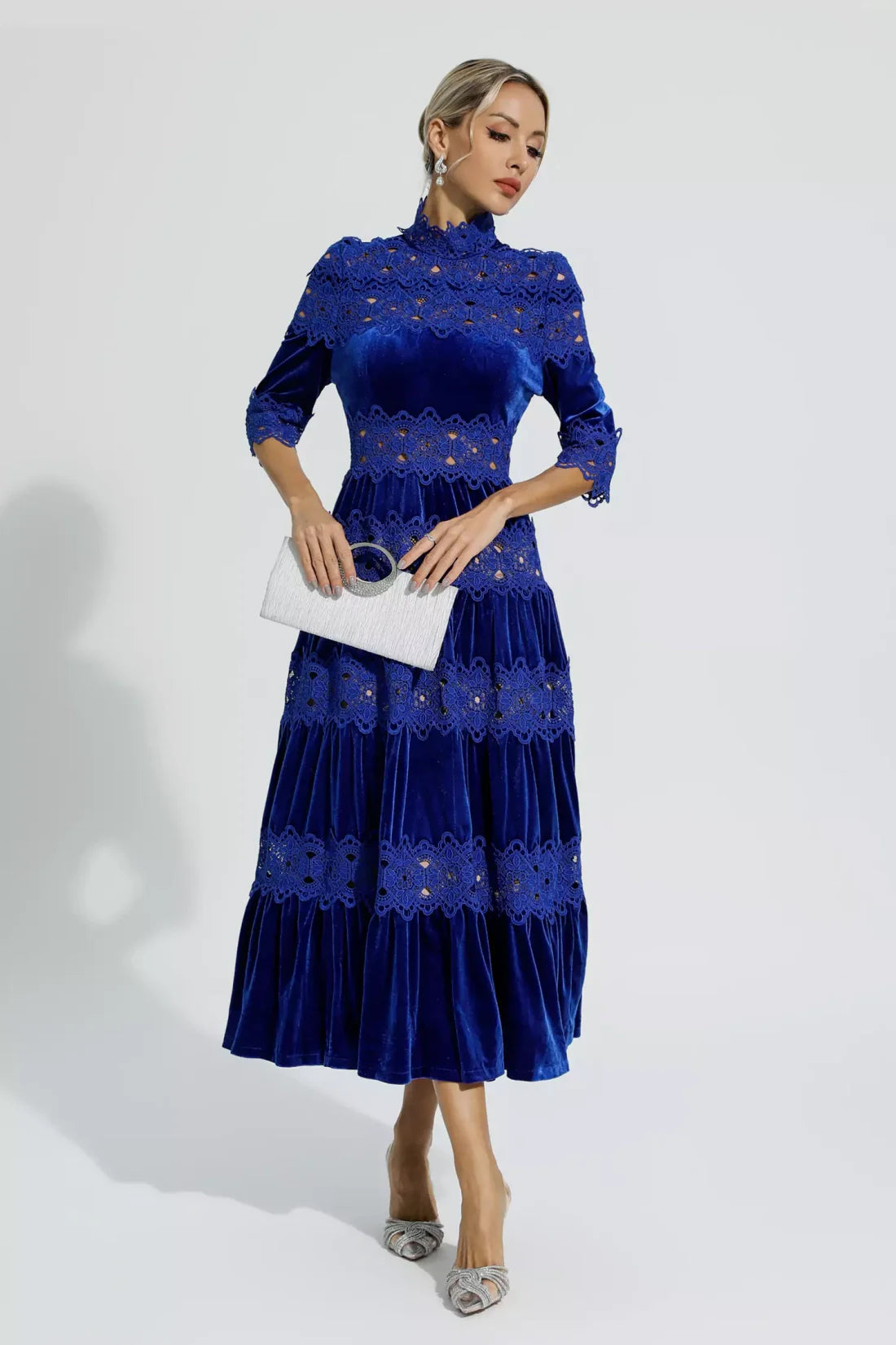Noelle™ | Heavy Hollow Embroidery Thigh-Slimming Dress Blue Dresses
