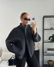 Women's Oversized Tweed Bomber Jacket Dark Gray Jacket