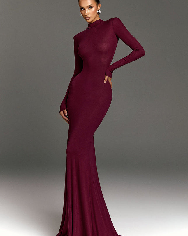 Noire™｜Turtleneck Maxi Dress Burgundy Dress