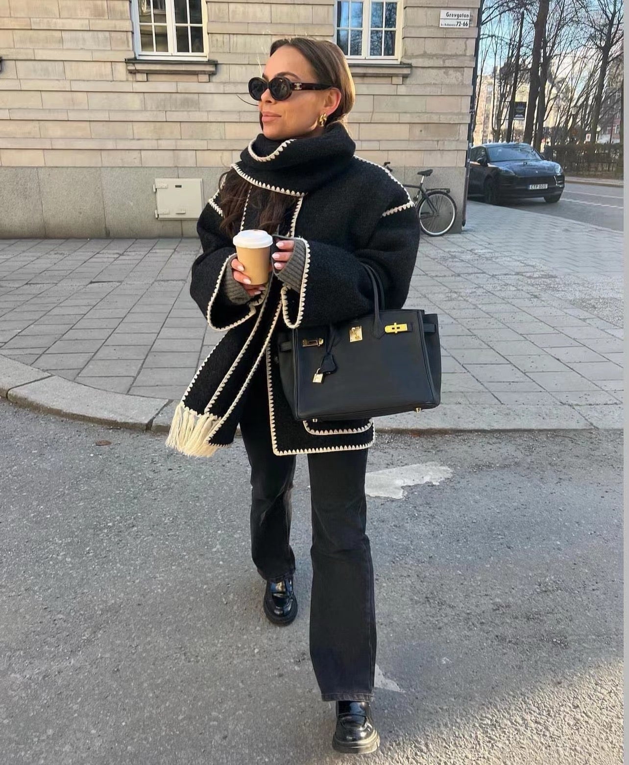 Elegant Wool Cape Jacket Black-white Cozy Wool Cape Jacket