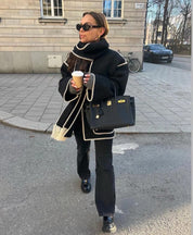 Elegant Wool Cape Jacket Black-white Cozy Wool Cape Jacket