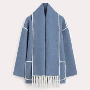 Elegant Wool Cape Jacket Blue Cozy Wool Cape Jacket
