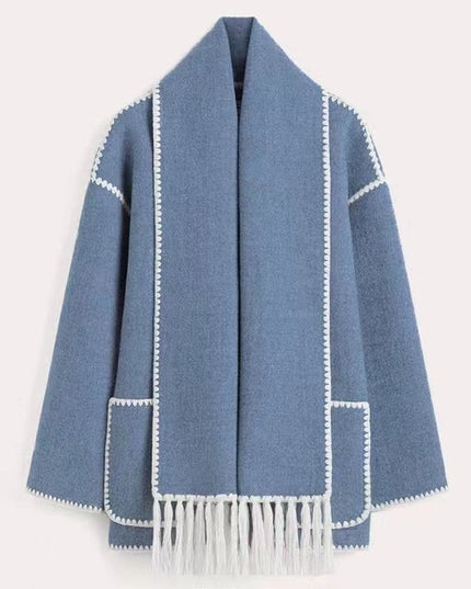 Elegant Wool Cape Jacket Blue Cozy Wool Cape Jacket