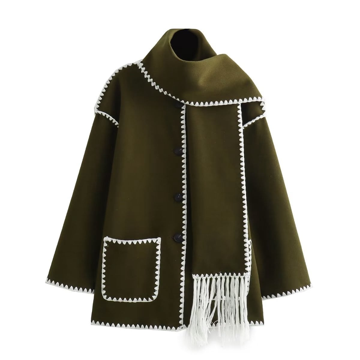 Elegant Wool Cape Jacket Green Cozy Wool Cape Jacket