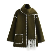 Elegant Wool Cape Jacket Green Cozy Wool Cape Jacket