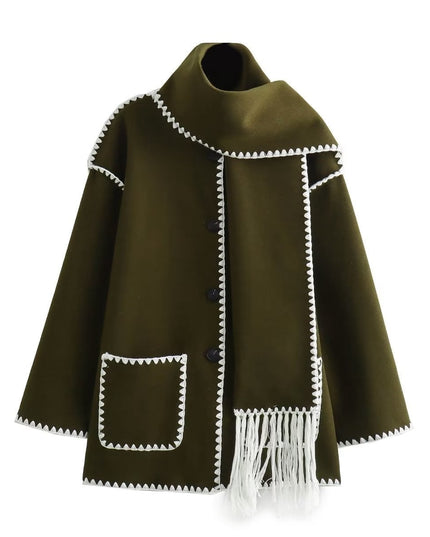 Elegant Wool Cape Jacket Green Cozy Wool Cape Jacket