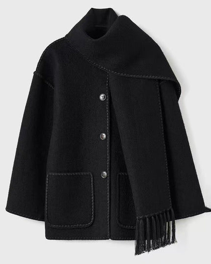 Elegant Wool Cape Jacket Black Cozy Wool Cape Jacket