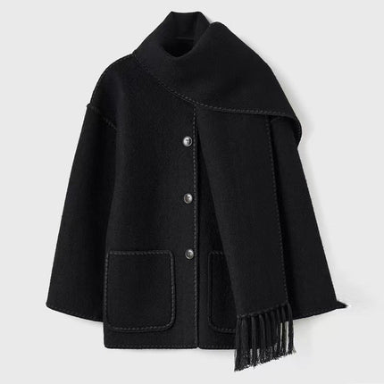 Elegant Wool Cape Jacket Black Cozy Wool Cape Jacket