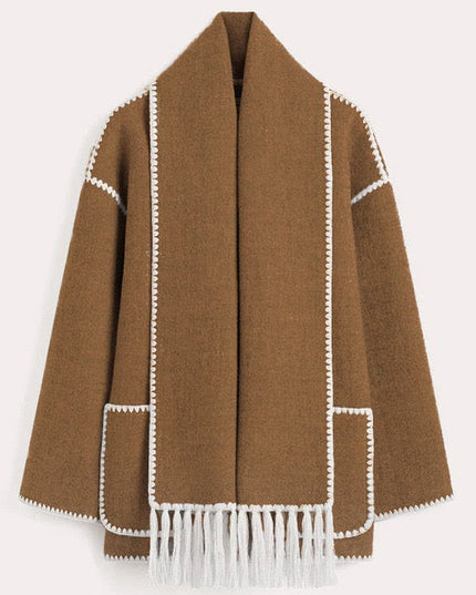 Elegant Wool Cape Jacket Brown Cozy Wool Cape Jacket