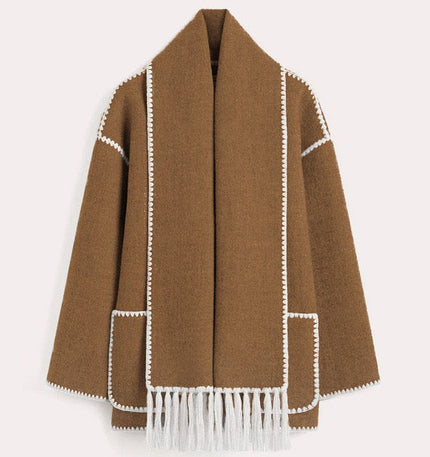 Elegant Wool Cape Jacket Brown Cozy Wool Cape Jacket