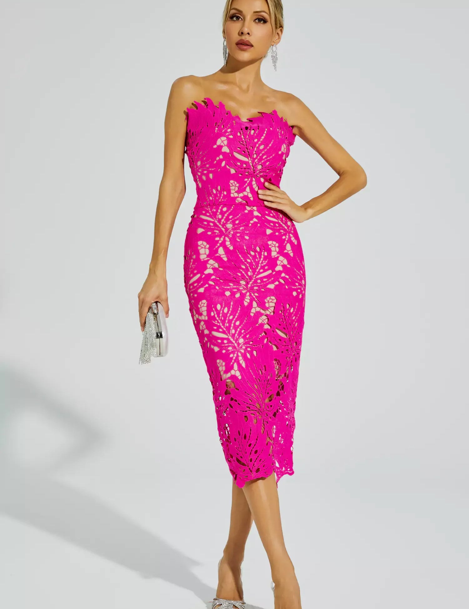 Aurora™ | Rose Red Floral Lace Midi Dress S Dresses