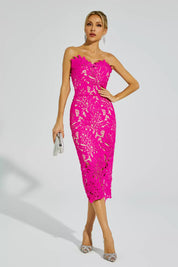 Aurora™ | Rose Red Floral Lace Midi Dress S Dresses