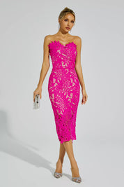 Aurora™ | Rose Red Floral Lace Midi Dress XL Dresses