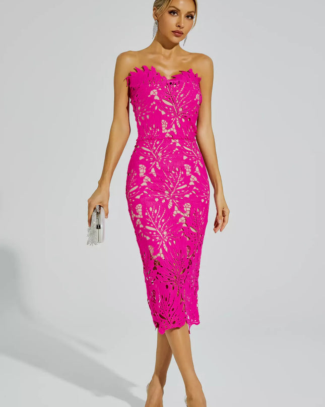 Aurora™ | Rose Red Floral Lace Midi Dress XL Dress
