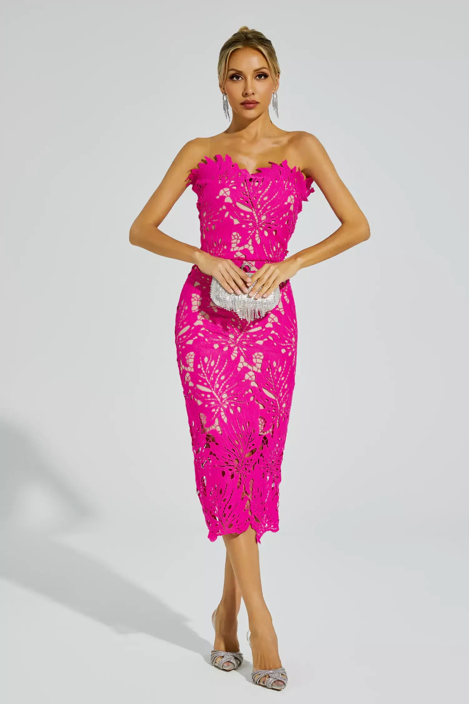 Aurora™ | Rose Red Floral Lace Midi Dress Dresses