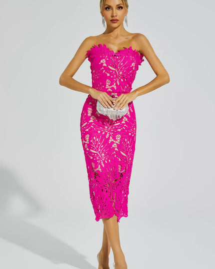 Aurora™ | Rose Red Floral Lace Midi Dress Dresses