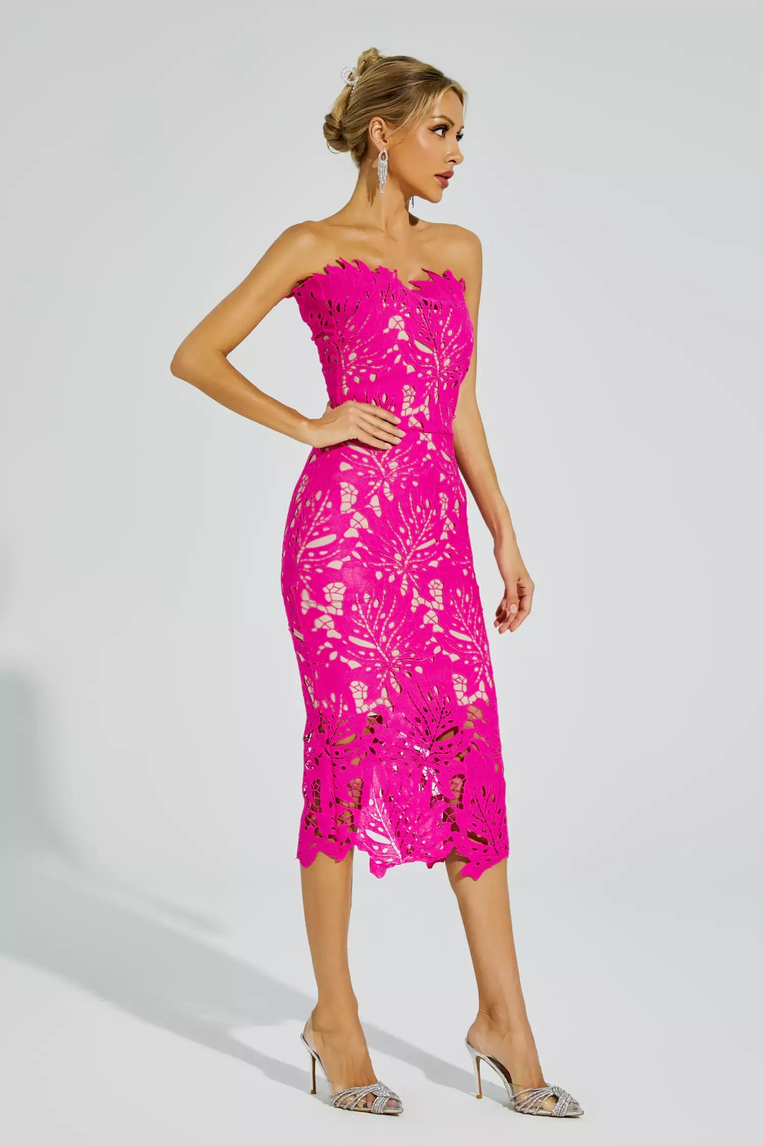 Aurora™ | Rose Red Floral Lace Midi Dress Dresses