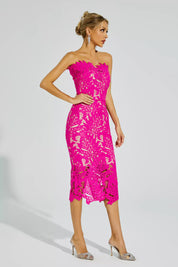 Aurora™ | Rose Red Floral Lace Midi Dress Dresses