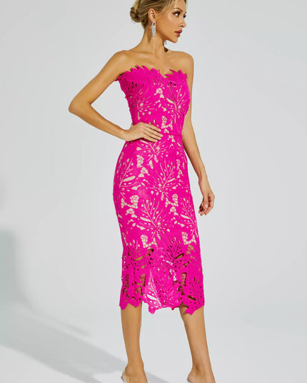 Aurora™ | Rose Red Floral Lace Midi Dress Dresses