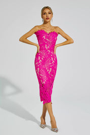 Aurora™ | Rose Red Floral Lace Midi Dress M Dresses