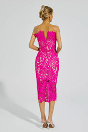 Aurora™ | Rose Red Floral Lace Midi Dress Dresses