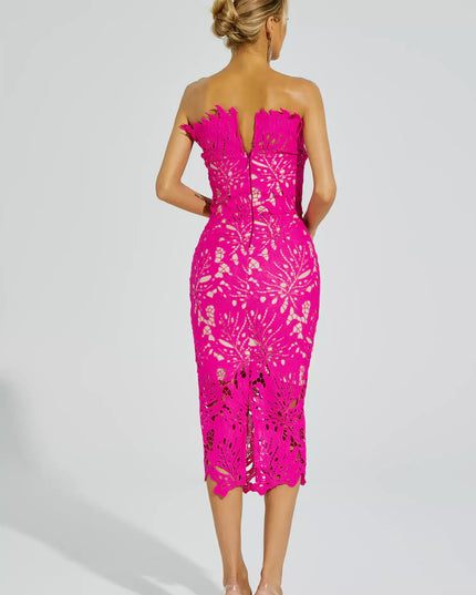Aurora™ | Rose Red Floral Lace Midi Dress Dresses