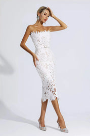 Greta™ | White Floral Lace Midi Dress Dresses