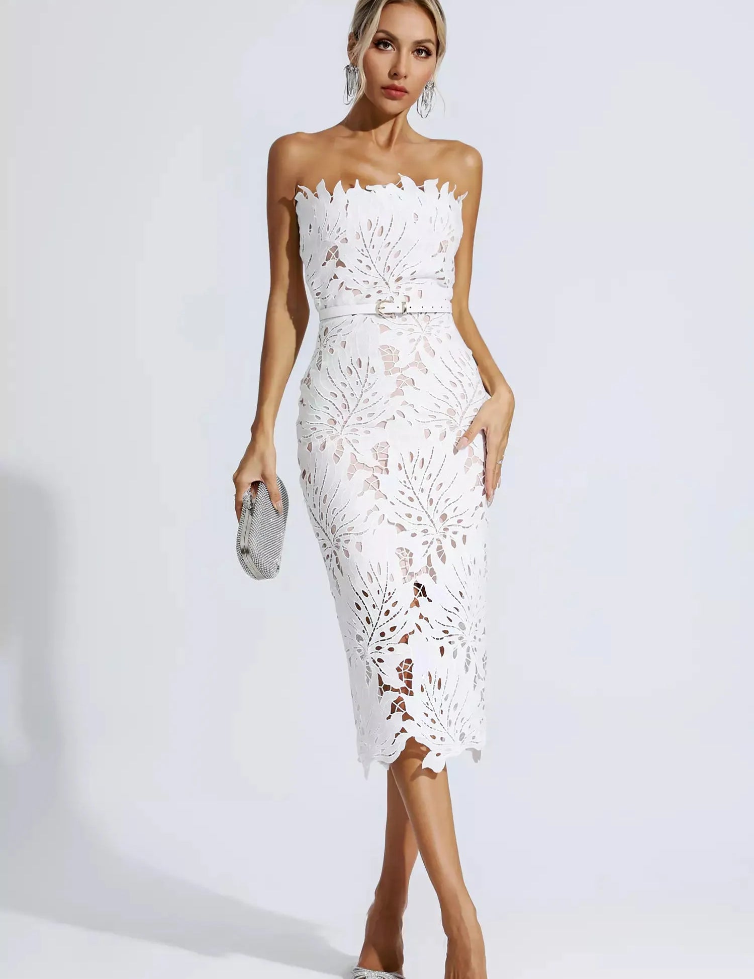 Greta™ | White Floral Lace Midi Dress Dresses