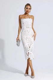 Greta™ | White Floral Lace Midi Dress Dresses