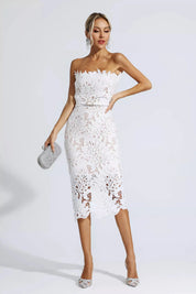 Greta™ | White Floral Lace Midi Dress M Dresses