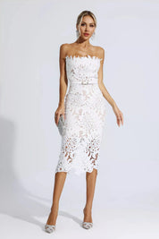 Greta™ | White Floral Lace Midi Dress Dresses