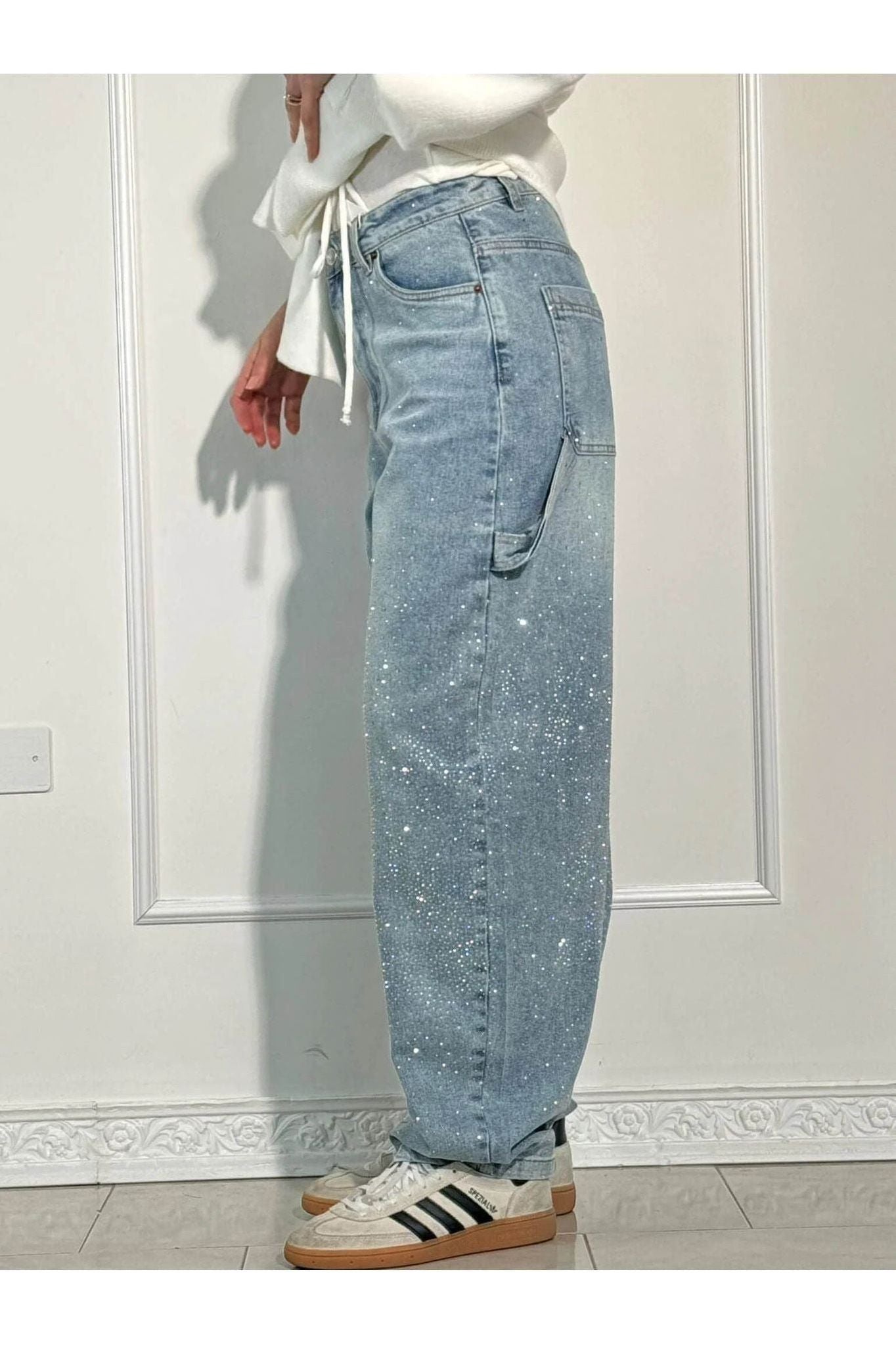 Celeste | Rhinestone Wide-Leg Jeans Pants