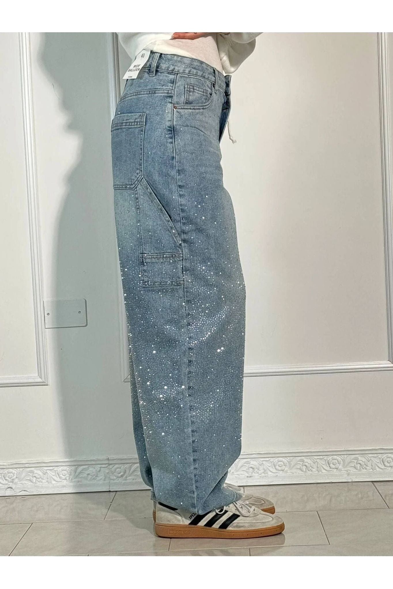 Celeste | Rhinestone Wide-Leg Jeans Pants