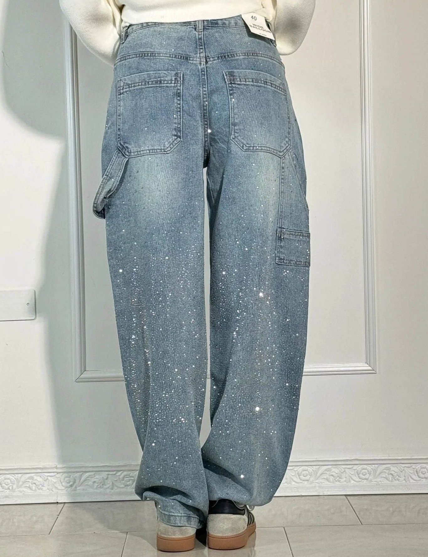 Celeste | Rhinestone Wide-Leg Jeans Pants