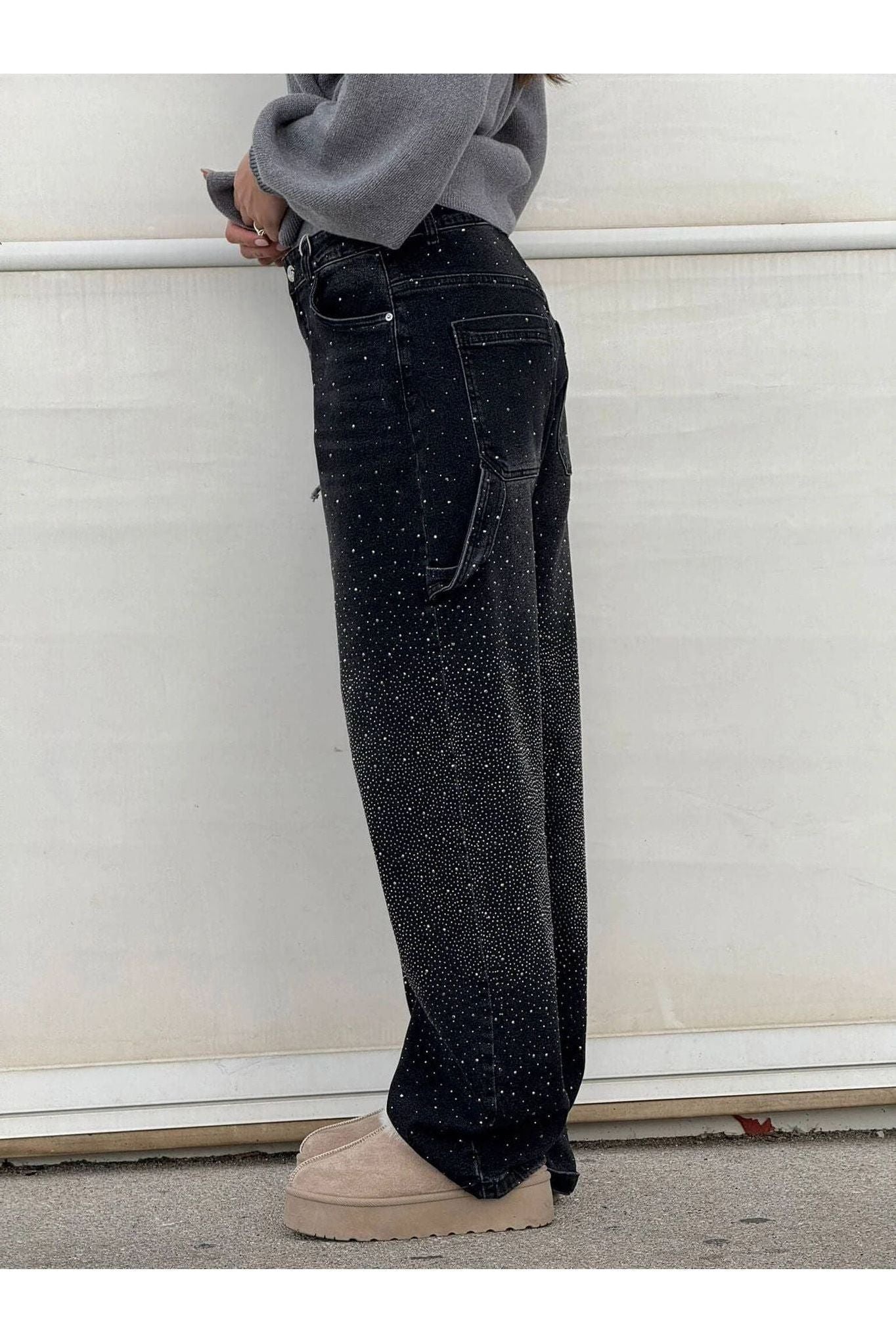 Celeste | Rhinestone Wide-Leg Jeans Pants