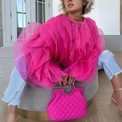 Karissa | Elegant Ruffles Sleeved Blouse Rosered Blouse