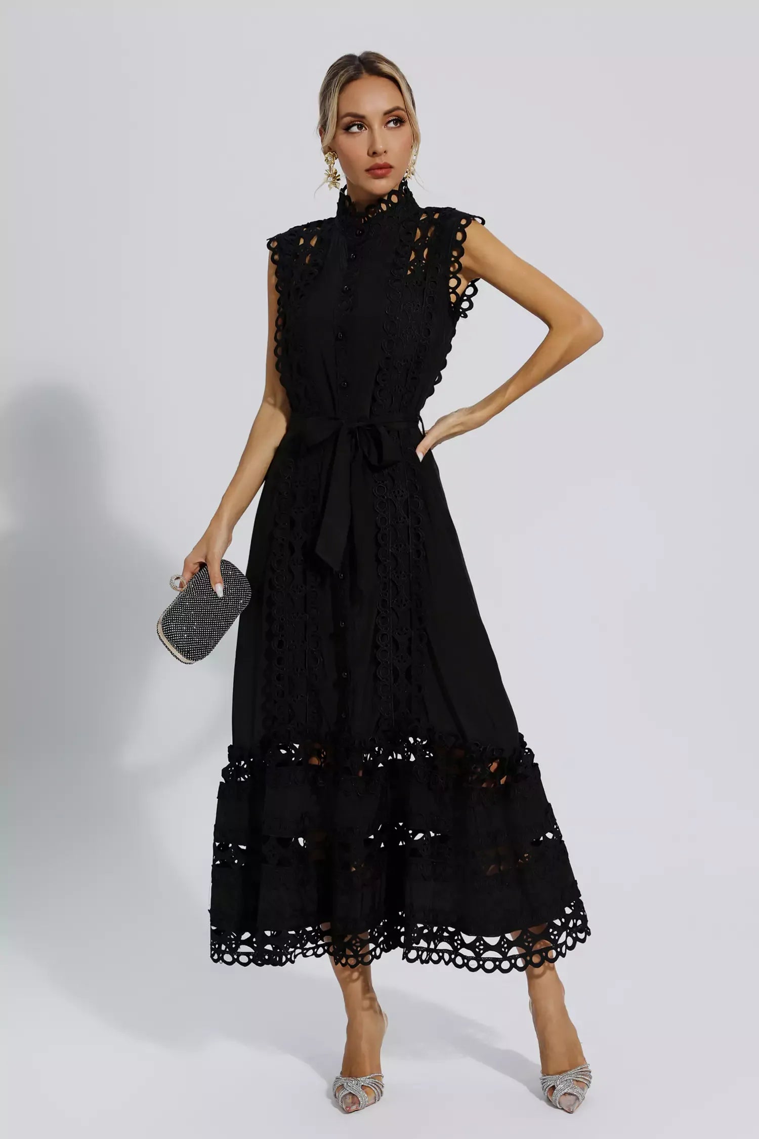 Kyra™ | Black Sleeveless Hollow Maxi Dress S Dress