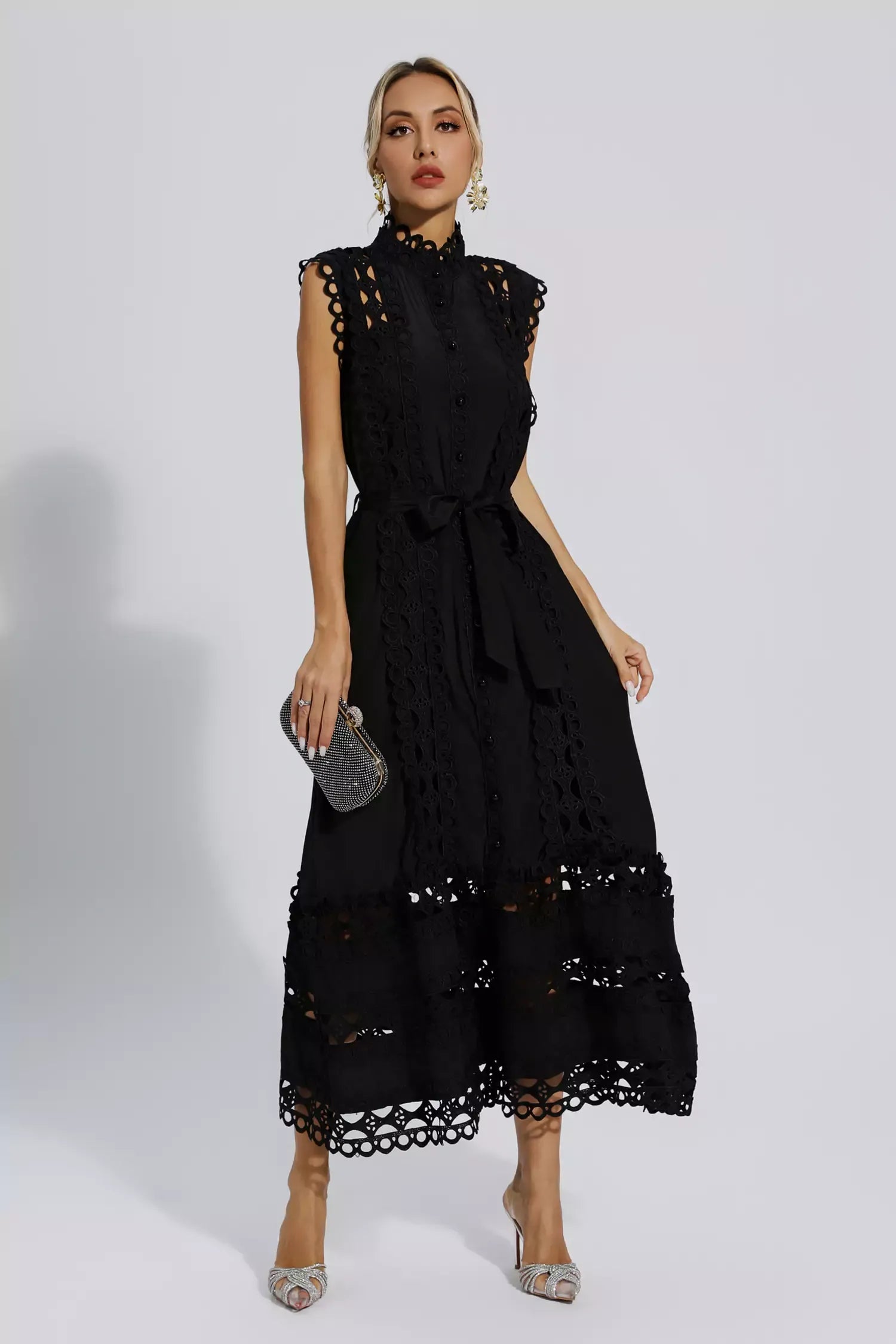 Kyra™ | Black Sleeveless Hollow Maxi Dress XL Dress