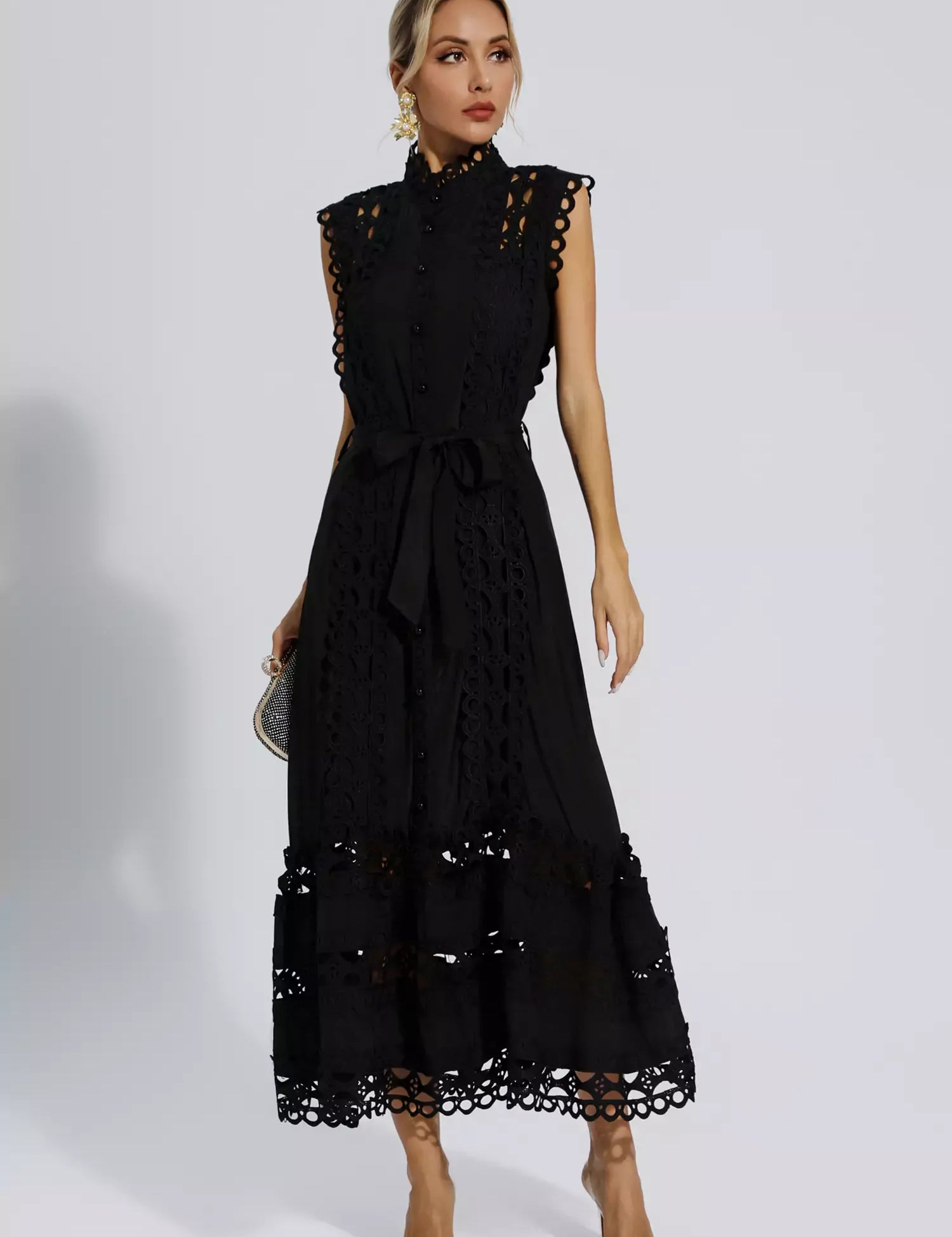 Black Sleeveless Hollow Maxi Dress L Dresses