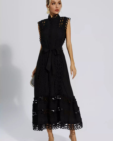 Kyra™ | Black Sleeveless Hollow Maxi Dress L Dress