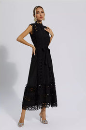 Kyra™ | Black Sleeveless Hollow Maxi Dress M Dress