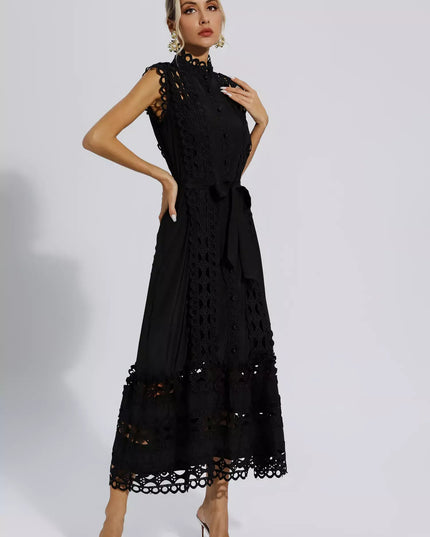 Kyra™ | Black Sleeveless Hollow Maxi Dress M Dress