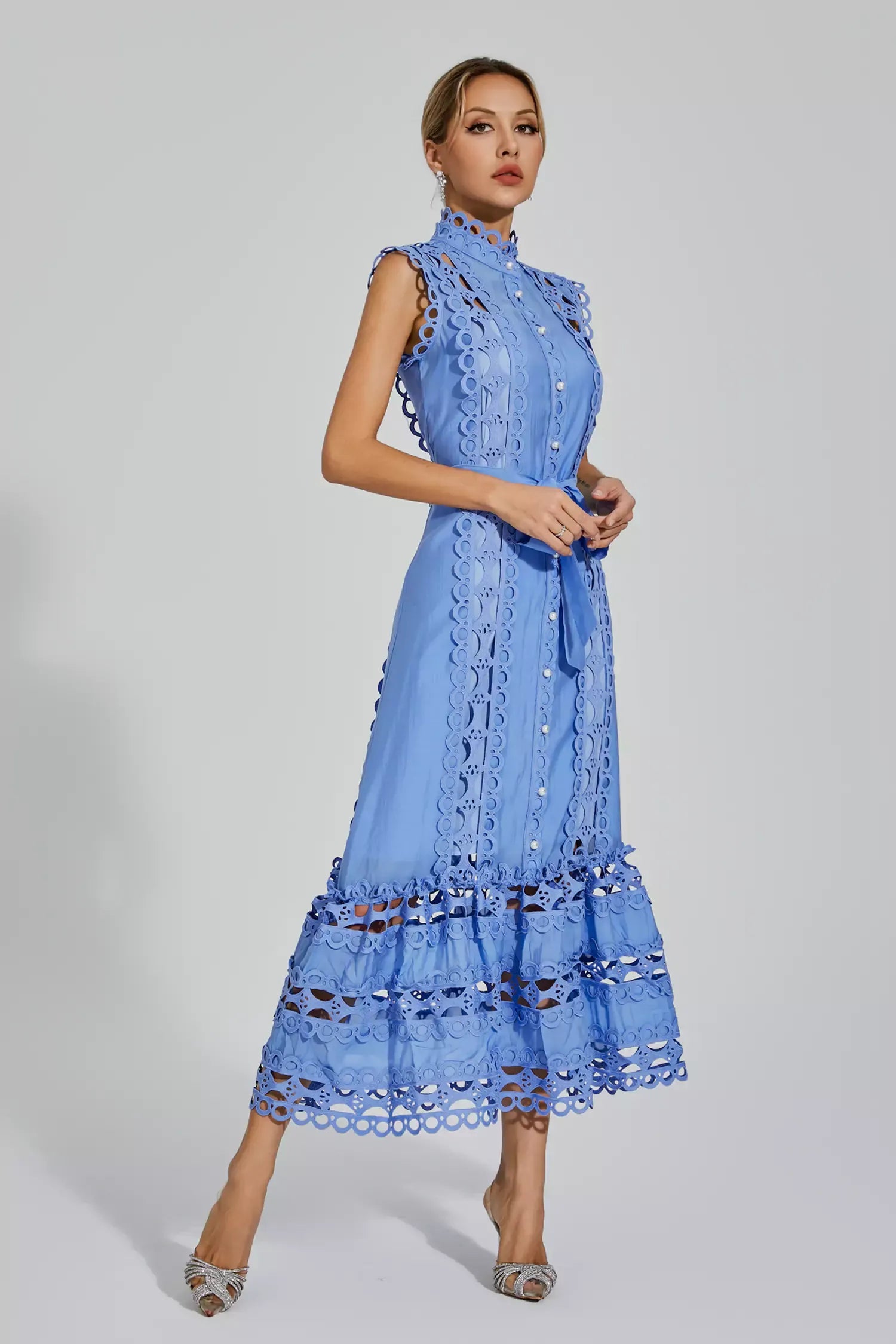 Nica™ | Blue Sleeveless Hollow Maxi Dress L Dresses
